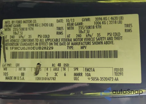 2014 Ford Escape Titanium z USA, uszkodzony, nr VIN 1FMCU0JX0EUB28229